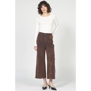Dear John Brown Distressed Metallic Wide Leg Cropped Pants‎ High Trousers Womens